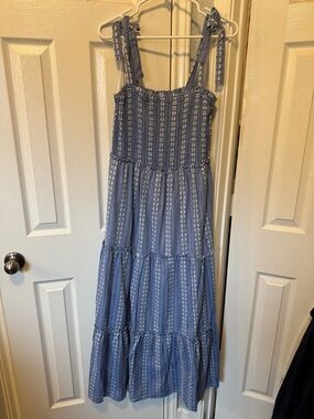 Draper James Blue Tie-Shoulder Tiered Maxi Dress